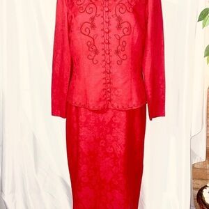 Vintage Karin Stevens Vibrant Red Skirt Set - size 12